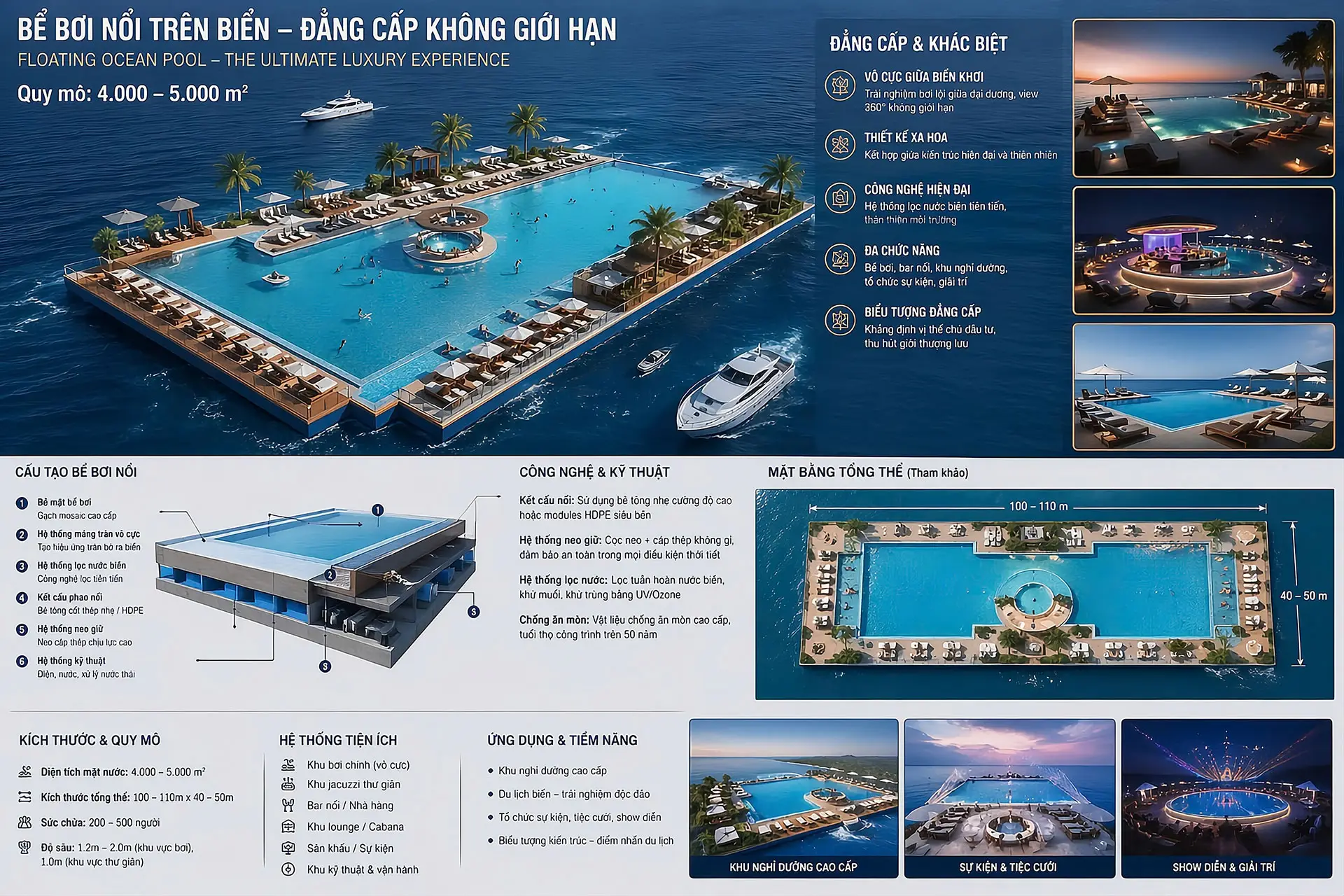 Bể bơi nổi trên biển - Trải nghiệm bơi lội giữa đại dương, view 360 độ không giới hạn