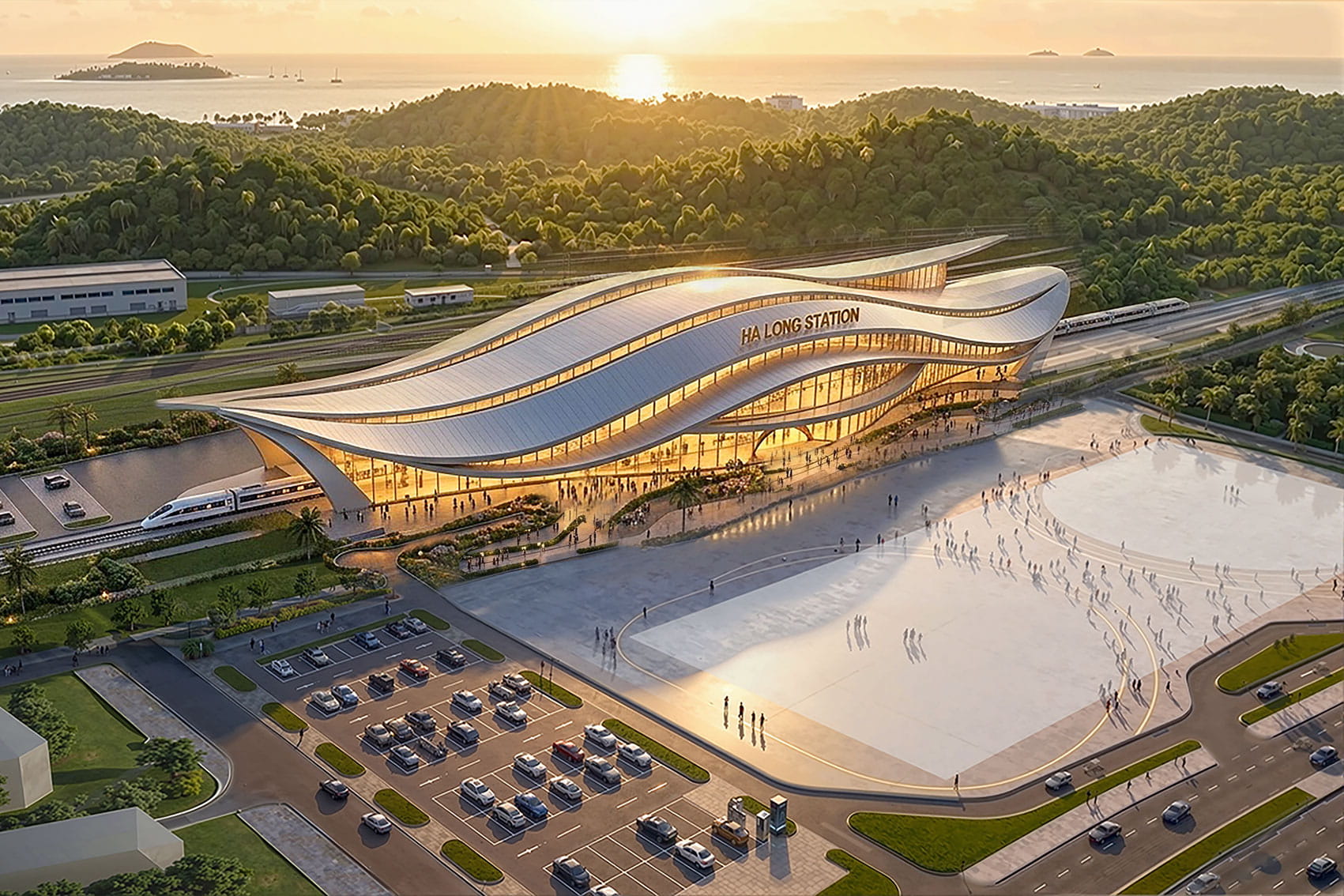 Phối cảnh ga Hạ Long của tuyến đường sắt cao tốc Hà Nội - Quảng Ninh Phối cảnh ga Hạ Long của tuyến đường sắt cao tốc Hà Nội - Quảng Ninh