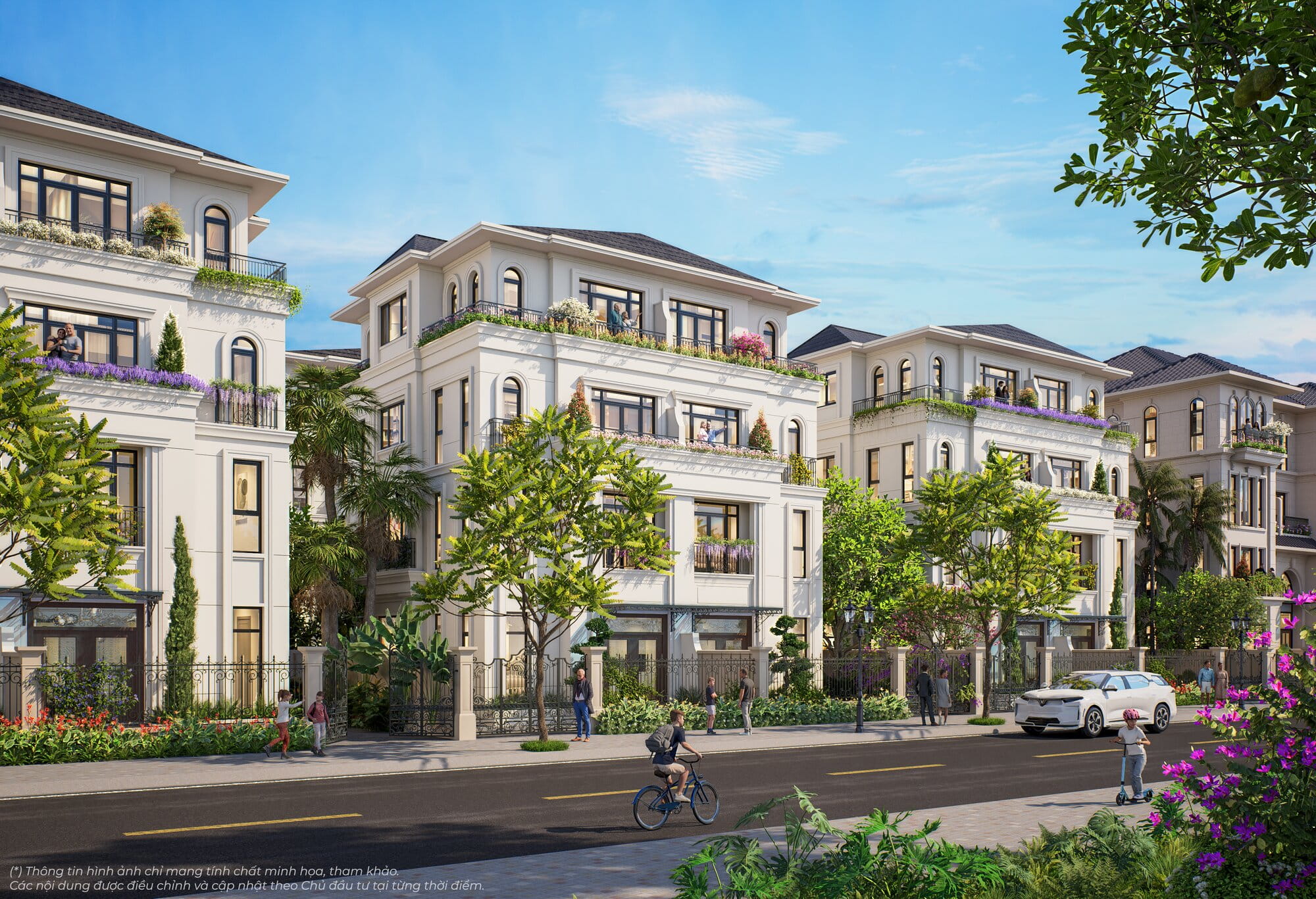 Khu biệt thự song lập tại Vinhomes Global Gate Hạ Long với đường nội khu rộng và nhiều cây xanh