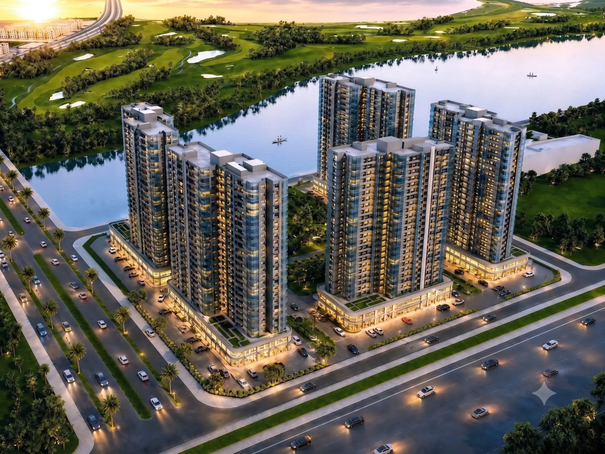 Cụm tháp The Sunrise Bay Cụm tháp The Sunrise Bay sở hữu vị trí ven hồ và tầm nhìn rộng mở về QL18 và khu đô thị Vinhomes Global Gate